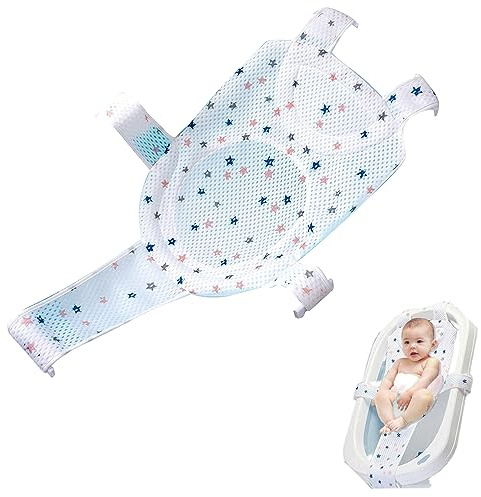 Voarge Asiento para bañera de bebé, de malla, para recién nacidos, ajustable y cómodo, para bañera (Blanco-Azul)