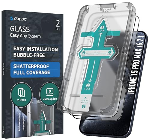 Deppa | 2 Pezzi | Pellicola Protettiva per iPhone 15 Pro Max (6.7) | Vetro Temperato Ultra Resistente con Kit di Installazione Facile | Copertura Totale, Senza Bolle