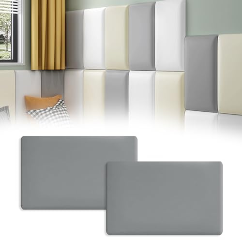 XLSBZ Anti-Kollisions-Wandpolsterung, 2 Stück, selbstklebende Kopfteil-Paneele, 3D-Wandaufkleber, gepolsterte Wandpaneele für Schlafzimmer, Kinderzimmer, Spielzimmer (grau)