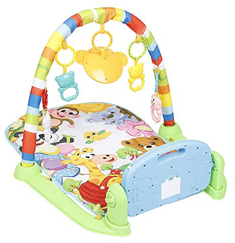 Krabbeldecke für Babys, Krabbel- und Spielmatte für Neugeborene, mit 5 abnehmbaren hängenden Spielzeugen und Lichtern, Spielmatte für Babys und Kleinkinder von 1 bis 24 Monaten, mit Musik (48 x 80 x