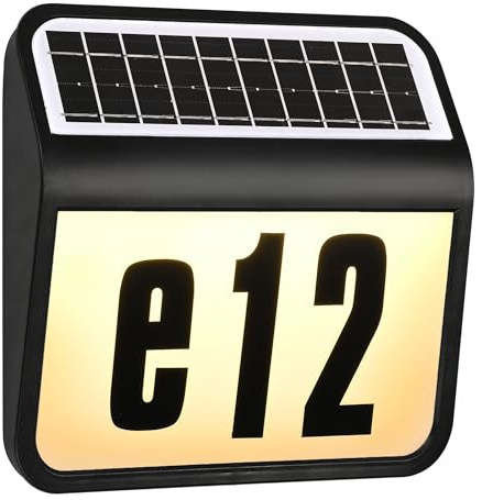 XMTECH Solar Beleuchtete Hausnummer 2 LEDs Solar Hausnummer mit beleuchteter Hausnummer, IP65 Wasserdicht Außen, mit Nummern 0-9 & Buchstaben A-H