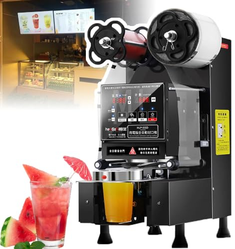 YhsPkh Machine à Sceller Le Thé Au Lait 88/90/95 Mm, Machine à Sceller Les Tasses Entièrement Automatique – Papier/Plastique, Scelleuse électrique Commerciale, 500-700 Tasses/H,110v-Black