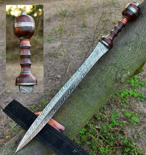UNIQUE BLADES' 31'Inches Damascus Steel, Double Edge Razor Sharpe, Unique Damascus Pattern' Gift-for-Man Battle Ready, Gladius Viking Sword Full Tang, with Sheath 58-60 HRC Handmade