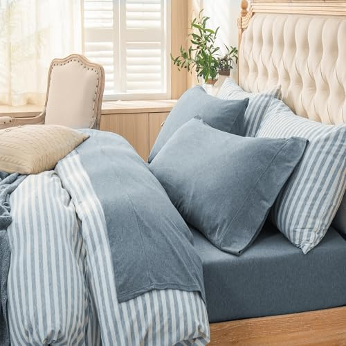 PURE ERA Jersey Knit Sheet Set Heather Blueish Grey Queen