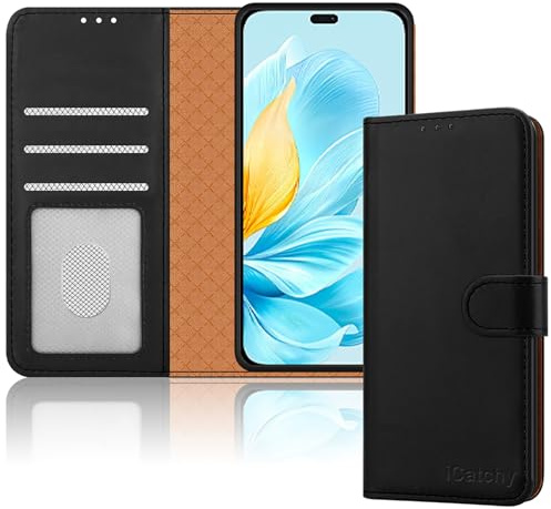 iCatchy for Honor 200 Lite Case Shockproof Leather Wallet Book Flip Card Slots Kickstand Magnetic Closure RFID Blocking Cover for Honor 200 Lite Phone Case (Black)