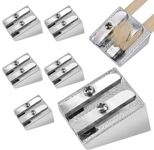 6 Stück Doppelloch Bleistiftspitzer aus Metall, Ø8/11mm Handheld Mini Aluminiumspitzer, Kleine Aluminiumlegierung Anspitzer, Keilförmiger Spitzer mit 2 Löchern, Manueller Doppelspitzer für Schule