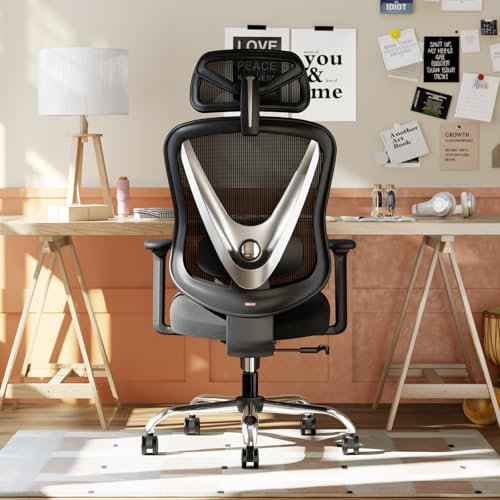 HOLLUDLE Ergonomischer Bürostuhl mit 3D Lendenstütze & 3D verstellbaren Armlehnen – V-förmiges Rücken-Design, bequemer Schreibtischstuhl für Büro & Zuhause, Schwarz