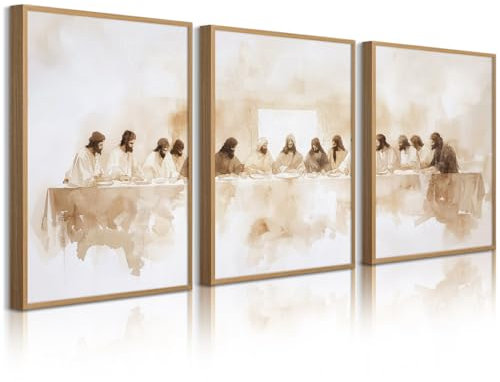 Baccone Jesus Wandkunst, 3er-Set, Wanddekoration, christliche Leinwand, Wandkunst, religiöse Bilder, Bibel-Renaissance-Gemälde, Leonardo Da Vinci, Poster für Esszimmer, Wohnzimmer, 40,6 x 61 cm,