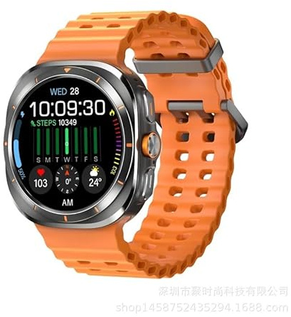 2024 W7 Ultra Smart Watch AMOLED 3D Menu Ai Dail SOS Function Smartwatch for Android IOS Bluetooth Call Wireless Charging (Orange)