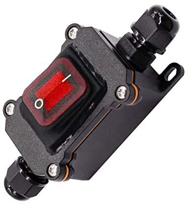 Tagtight IP65 wasserdichter Inline-Kabelschalter mit roter Kontrollleuchte, 220V 20A, DPST-Wippschalter, Kippschalter Kabelschalter Pushbutton Ein/Aus Wippschalter