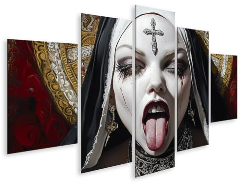 islandburner Bild auf Leinwand Gothic Nonne mit ausgestreckter Zunge und Kreuz Bilder Wandbilder Poster