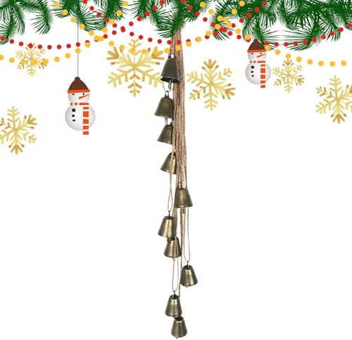 demaxiyad Weihnachtsglocken zur Dekoration, Weihnachtsglocken-Ornamente, Vintage Glockenanhänger mit Juteseil für Weihnachtskranz, Dekorative Kuhglocke, goldene Glocken für den Innen- und Außenbereich