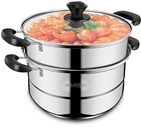 GUHPZA Vaporiera/pentola per zuppa/pentola Calda in Acciaio Inossidabile per Uso Alimentare, pentola a induzione con Doppio Fondo Spesso, vaporiera per Uso Generale, 28 cm