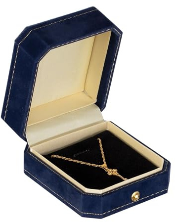 Eyerayo Necklace Box Velvet Pendant Gift Box Long Chain Jewelry Display Boxes Earring Bracelet Storage Case for Wedding Engagement (Blue)