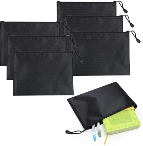 6 Stück Geldtaschen Banktasche A5, PVC Banktasche mit Reißverschluss, Geldscheintasche mit Reißverschluss, Wasserdicht und Verschleißfest für Bargeld, Dokumente und Alltagsgegenstände, Schwarz