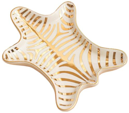 Hintyne Schmucktablett Keramik Tigerfell Schmuckschale 14,7x11,4x1,8 cm goldgestreiftes Schmucktablett dekorativer Schmuckhalter für Halsketten Ringe Ohrringe und mehr Schmuckschale