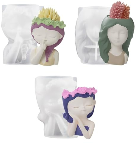 Maceta Molde De Silicona, 3 Pz Moldes Resina con Forma de Flor para Niñas, 3D Portavelas Molde, Moldes de Hormigón para Bricolaje para Yeso, Macetas Suculentas para Bricolaje, Decoración del Hogar