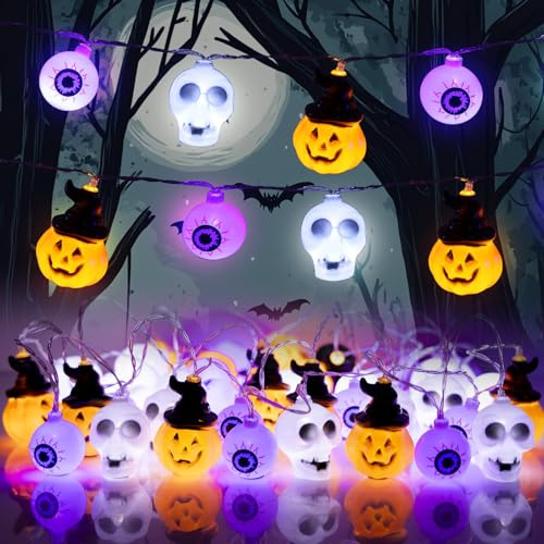 Timiyou Decora tus Fiestas con Luces Halloween, 3M de Cadena con 20 LED Calabaza y Ojos de Fantasma, Perfectas para Jardines y Decoraciones de Halloween al Aire Libre