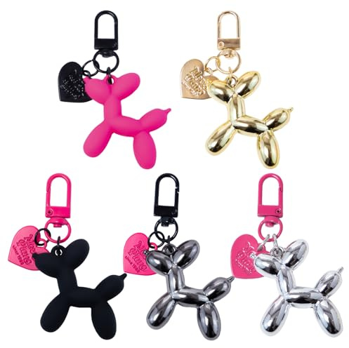 Neikafan 5 Stück Hunde Schlüsselanhänger Süß Balloon Dog Taschenanhänger | Luftballon Hund Design Taschenanhänger für Rucksack Bag Taschen Charm Geschenke für Hundeliebhaber Mädchen und Frauen