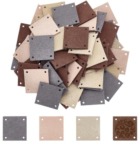 UNICRAFTALE 60 Stück 4 Farben Quadratisch Blanko PU Leder Etiketten Handgefertigt PU Leder Etikett Kleidung Handgefertigt Geprägtes Etikett Verzierung Strick DIY Zubehör Für Taschen Schuhe Hüte