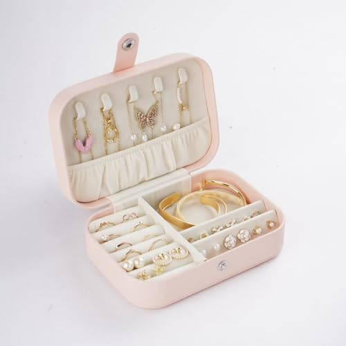 Schmuckkästchen, Reise–Schmuckkasten Klein, Schmuckaufbewahrung, Schmuck organizer für Ohrringe, Schmucketui, Schmuck-Reiseetui Reise, Geschenkidee für Frauen, Schmuckbox Mädchen (Rosa)
