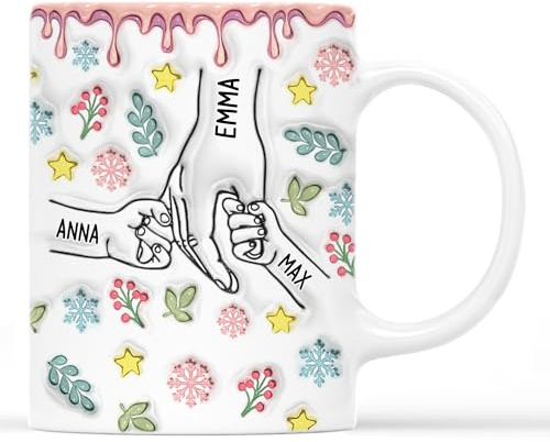 Cadeau Plus Mug Personnalisé Prénom - Mamie Maman Tenant Les Mains - Cadeau Mamie, Tasse Personnalisée Maman, Cadeaux pour maman, Mug grand mere (Modèle 8)