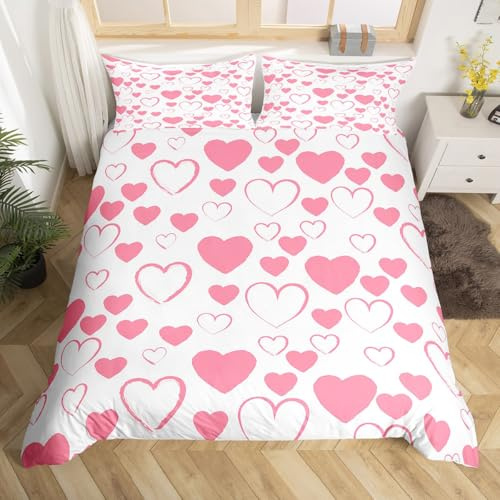 Loussiesd Copripiumino rosa a forma di cuore per lettino coppia Love Bedding moderno minimalista a forma di cuore stampato biancheria da letto da donna in microfibra 1 federe e cerniera