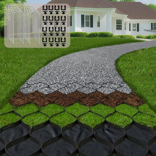 MIWOOYY 5 cm Dickes Kies-Bodengitter, 2 x 5 m – Geogitter-Gitter zur Stabilisierung von Einfahrten, Kies-Haltegitter, 800 kg pro Quadratfuß, Geocell-Geogitter für Gehwege, Wohnmobil-Parkplätze