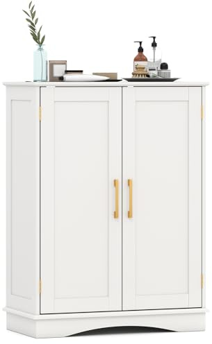 Multigot Bathroom Floor Cabinet, Freestanding Storage Cupboard (White)