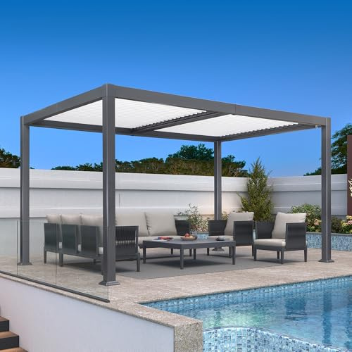 Aluminium-Pergola mit verstellbarem Lamellendach – wetterbeständiges Gartenüberdachung für Terrasse und Terrasse, 4,24 x 3,68 m, stilvolle Schattenlösung