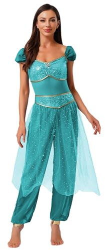 Sxiwei Damen Bauchtanz Outfit Kostüm Indischer Tanz Arabische Prinzessin Jumpsuit Mit Pailletten Professionelle Tänzerinnen Kostüme Karneval Halloween Türkis M