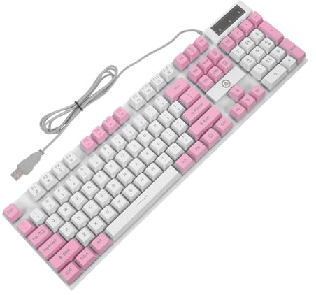 MUELODSIC Tastiera Rgb 104 Tasti Rosa in Abs Supporto Pieghevole | Layout Sospeso, Struttura Stabile ed Ergonomica, Uso Ufficio e Gaming su PC