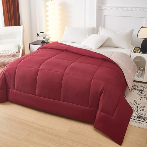 Fanny & Céline Couette Chaude 600 GSM Bicolore Réversible 240x260cm Confortable Douceur extrême MING19-2443 Rouge + Beige