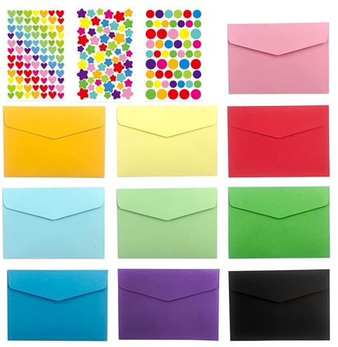 100 Stück Mini Umschläge 11,5x8,2cm Kleine Briefumschläge mit 3 Pcs Sticker | Briefumschläge Bunt mit Verschluss Kraftpapier Umschläge für Hochzeit Einladungen Grußkarten Erntedankfest