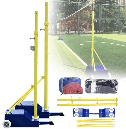 Volleybollstång med Volleybollnät/Badmintonnät, Volleybollnät för Trädgården, Bärbar, Kraftig Volleybollstång för Utomhusbruk med Hjul och Nät, Justerbar Höjd Lämplig för Vuxna och Ungdomar