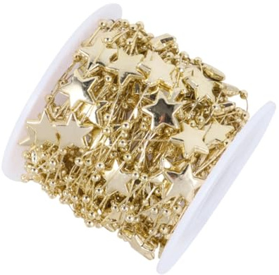 FIXOSHEE 10m Sternperlenkette Rolle Fünfeckige Perlenkette Gold Anhänger für DIY Hochzeitsdekoration Geschenkverpackung Ausstellungsbefestigung