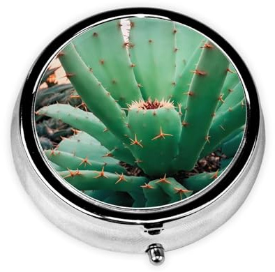 Round mini Pill Box WZYWHJ Agave Cactus Picture Small and Portable with partitions for Medicine Storage for Travel and Daily use