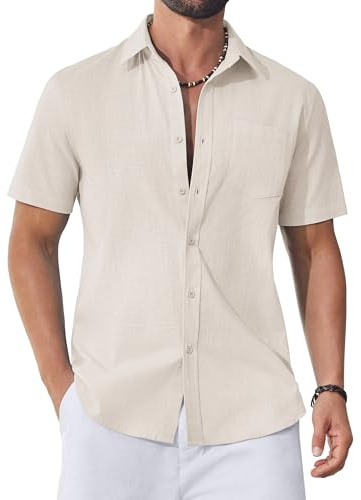 COOFANDY Mens Shirts Short Sleeve Summer Cotton Shirt for Men Adult Regular Fit Casual Men's Holiday Beach Tops with Pocket