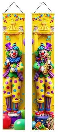 Karnevaldeko Tür, Clown Karneval Tür Abdeckung Dekoration Zirkus Deko Faschingsdeko Hängen Banner Hintergrund für Haus Haustür Veranda Türdeko Fasching Party Deko (E-1)