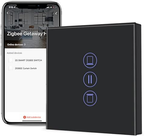 BSEED Interruptor Inteligente Persiana Zigbee,86 * 86mm Negro,Interruptor Inteligente Pared de Persiana Compatible con Smart Life,Tuya,Alexa y Google Home,Control por Voz,Panel de Cristal