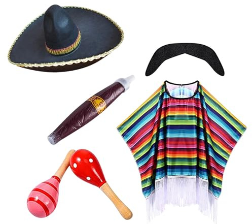 Generisch Costume de fête mexicaine 2026 pour adultes, capes, fête habillée de vacances pour hommes et femmes