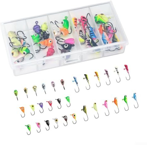 Eawfgtuw 30Pcs Ice Fishing Jigs Set With Luminous Hard Bait And High Carbon Steel Hooks, Assorted Colours For Bass, Crappie, Trout, Salmon Species