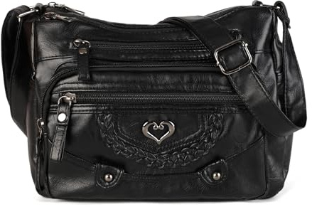 GLITZALL Women Crossbody Bag Faux Leather Shoulder Bag Small Multi Pocket Handbag with Adjustable Strap Zip Pockets Everyday Travel Bag for Ladies
