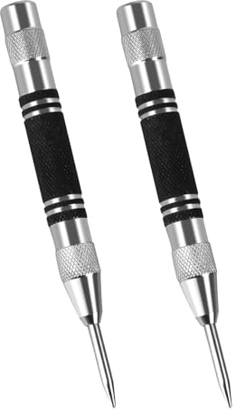 Automatic Centre Punch, 2Pcs 128mm Spring Loaded Adjustable Pressure, Bearing Steel Tip for Metal Aluminium Glass, Non-Slip Handle One-Handed Marking Tool for DIY and Professional Use