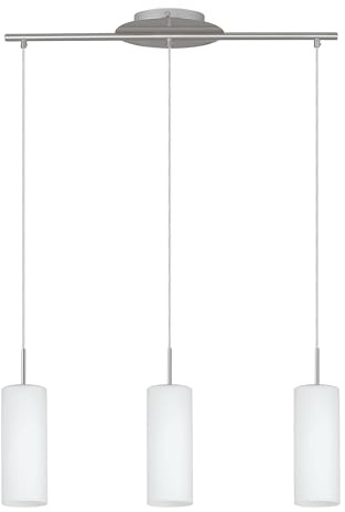 EGLO Pendellampe Troy 3, 3 flammige Pendelleuchte, Material: Stahl, Farbe: Nickel matt, Glas: satiniert weiß, Fassung: E27, L: 72 cm | Farbe: Nickel matt, Glas: satiniert weiß, Fassung: E27, L: 72 cm