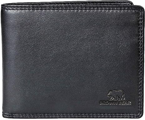 BROWN BEAR Geldbörse Herren Leder Schwarz RFID-Schutz mit Münzfach | Portemonnaie Echtleder mit Reißverschluss innen | Karten Geldbeutel BB Design 8005 BK