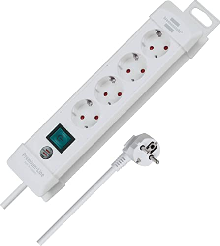 Brennenstuhl Premium-Line, Steckdosenleiste 4-Fach (Steckerleiste mit Schalter und 1,8m Kabel - 45° Winkel der Schutzkontakt-Steckdosen, Made in Germany) weiß