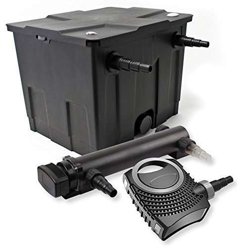 SunSun Komplettset: CBF-350 Teichfilter bis 12000 L Teichfilteranlage als Durchlauffilter, NEO10000 SuperECO Teichpumpe 10000l/h 80W, CUV-336 Teichklärer UVC Klärer mit 36W