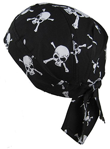 Bandana ajustada con calaveras blancas sobre fondo negro
