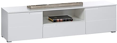 SPICE, Credenza bassa color bianco lucido, eleganteo mobile base TV molto capiente per la vostra zona giorno; 165 x 42 x 40 cm (L x A x P)
